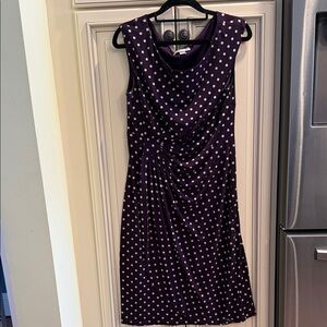 Dress Barn Purple and White Polka Dot Midi Dress Sz 10